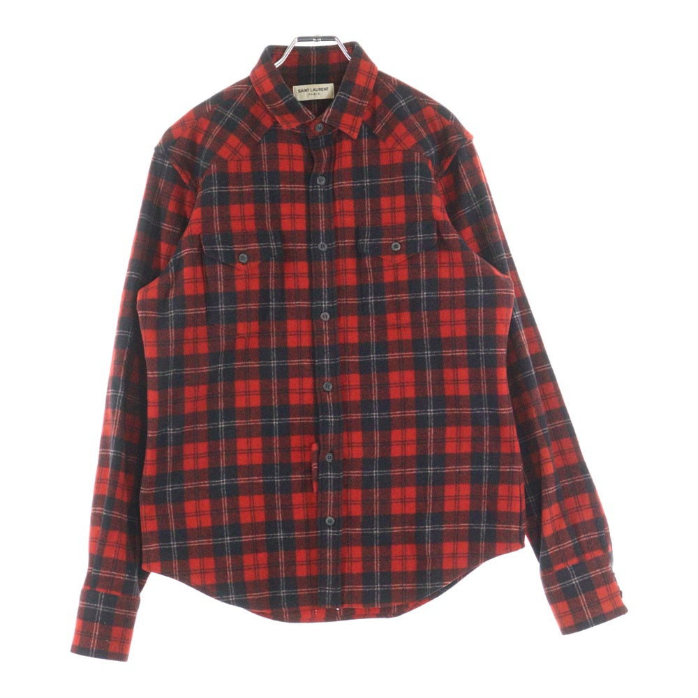 SAINT LAURENT PARIS(サンローランパリ) 13AW ウールフランネルチェックシャツ レッド/ブラック