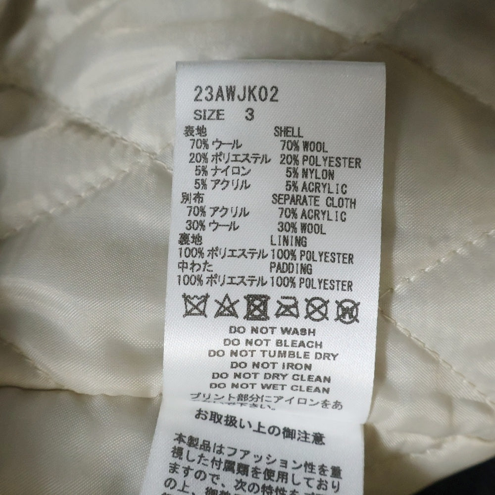 SUGARHILL(シュガーヒル) 23AW MELTON STADIUM JACKET メルトンスタジアムジャケット スタジャン ブラック 23AWJK02