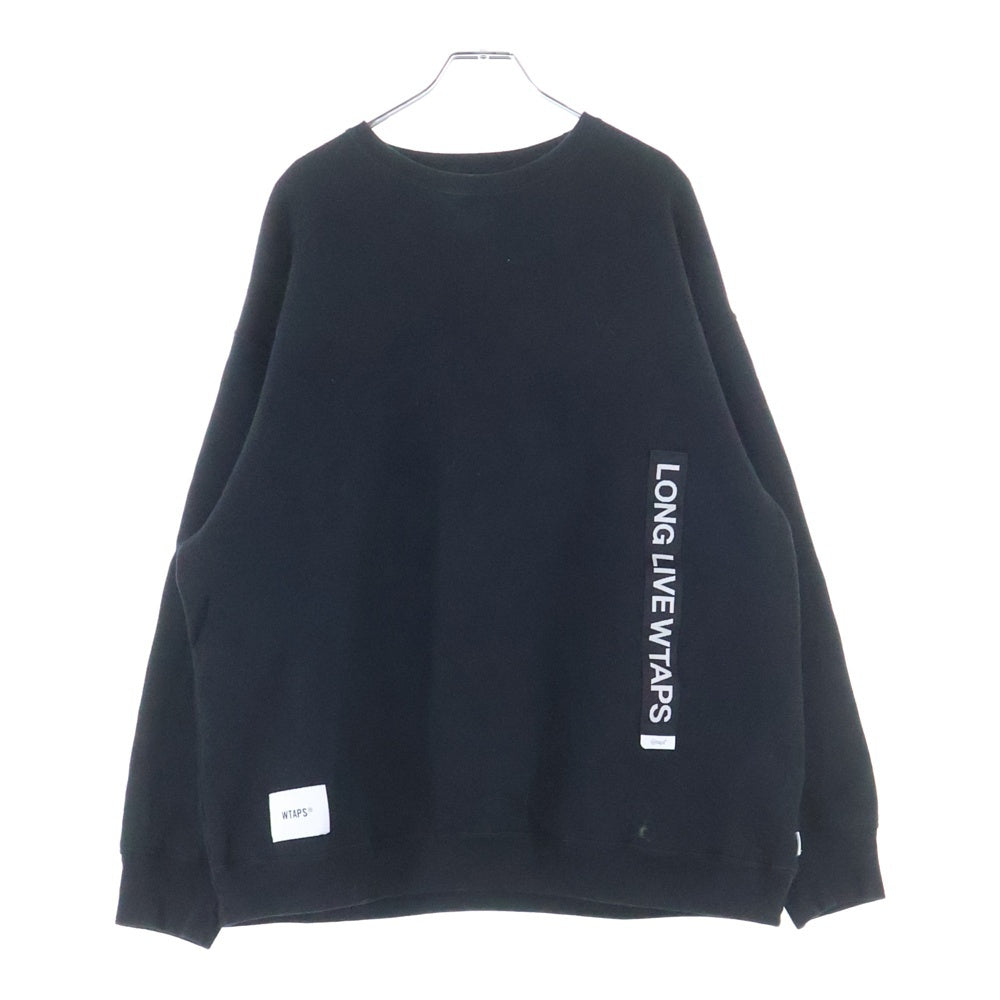 WTAPS(ダブルタップス) 22AW LLW SWEATER COTTONB ロゴパッチ スウェットクルーネックシャツ トレーナー ブラック 222ATDT-CSM21