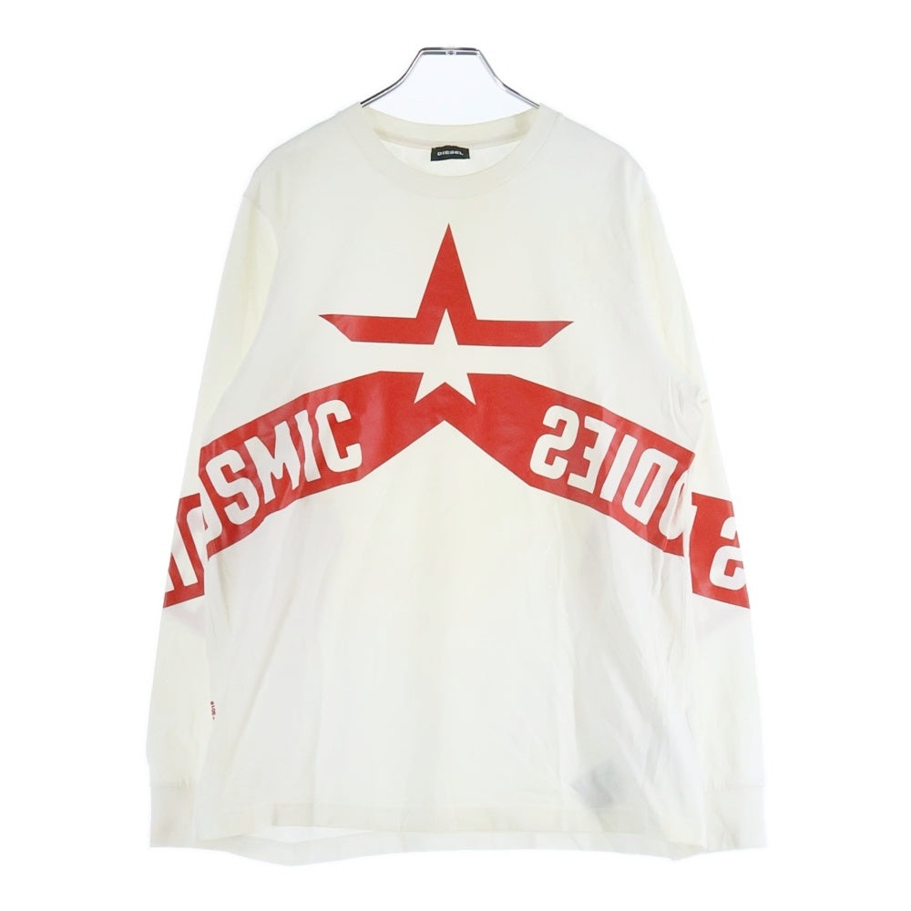 DIESEL(ディーゼル) スターロゴ プリント 長袖Tシャツ ロンT ホワイト/レッドDIESEL