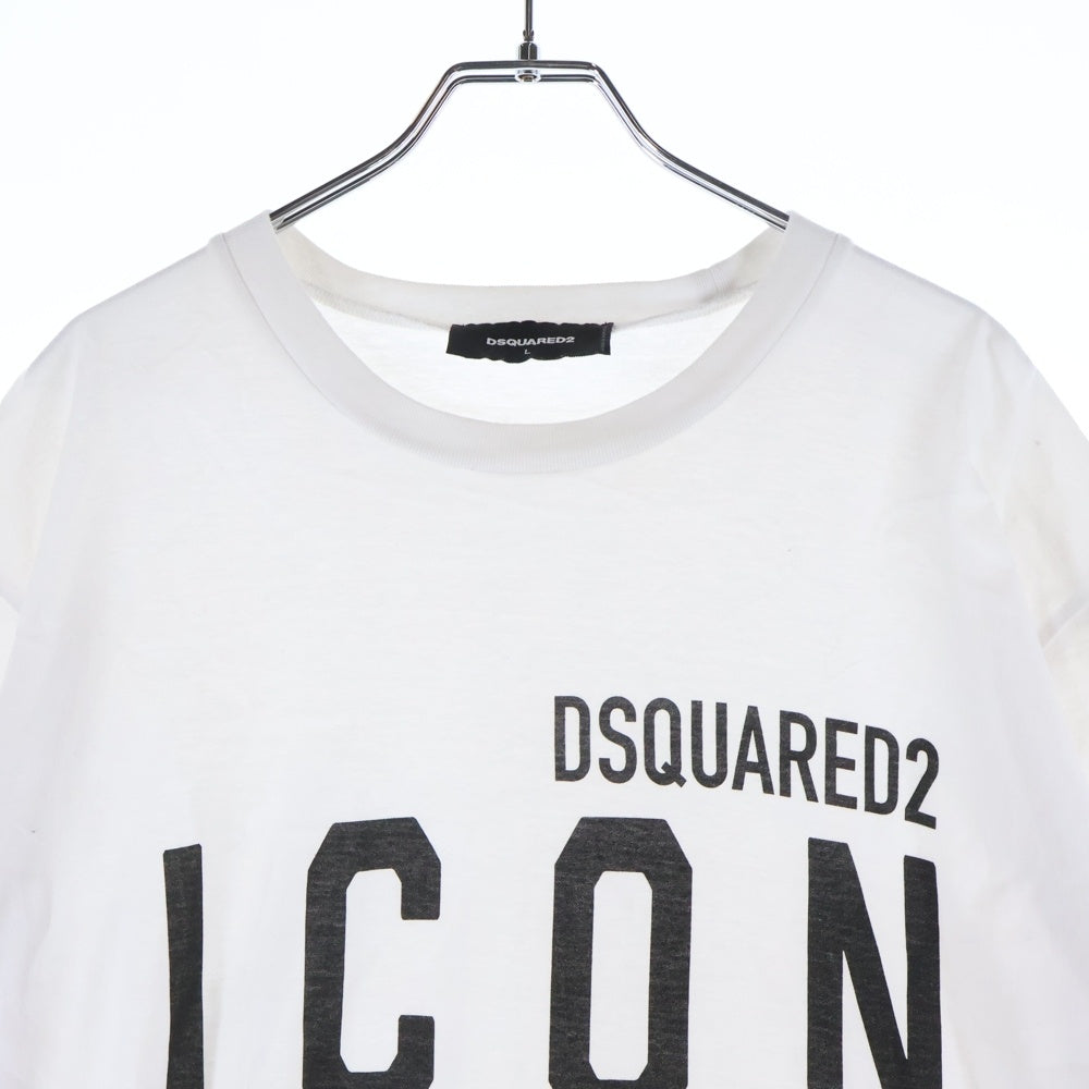 DSQUARED2(ディースクエアード) ICON ロゴ プリント 半袖Tシャツ クールネック カットソー ホワイト