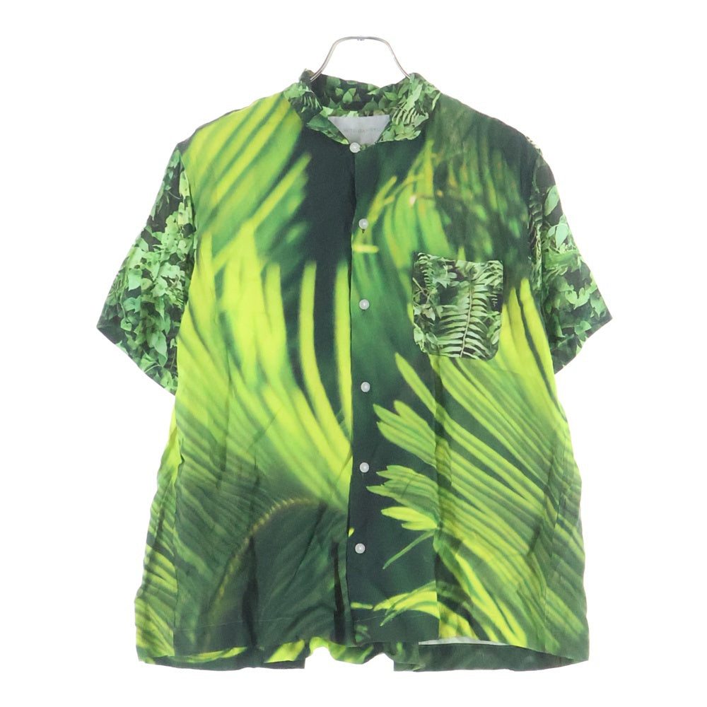 FUMITO GANRYU(フミトガンリュウ) Watteau pleats Hawaiian shirt 総柄デザイン レーヨンハワイアンシャツ 半袖 グリーン FU3-SH-08