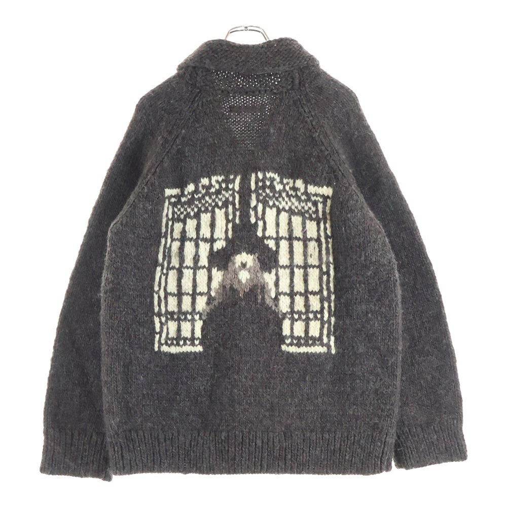 NUMBER (N)INE(ナンバーナイン) 02AW ジョージ期 デザイン刺繍 カウチンニット ダークグレー/ホワイト