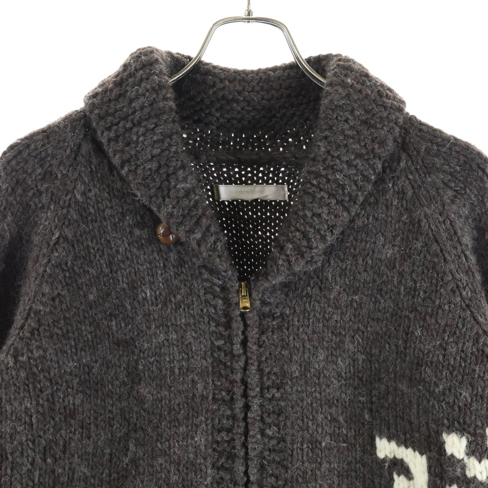 NUMBER (N)INE(ナンバーナイン) 02AW ジョージ期 デザイン刺繍 カウチンニット ダークグレー/ホワイト