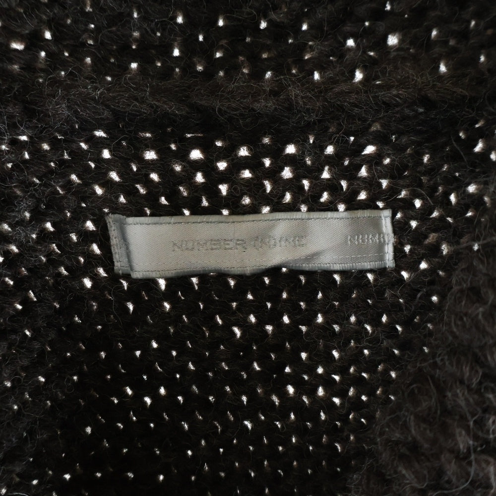 NUMBER (N)INE(ナンバーナイン) 02AW ジョージ期 デザイン刺繍 カウチンニット ダークグレー/ホワイト