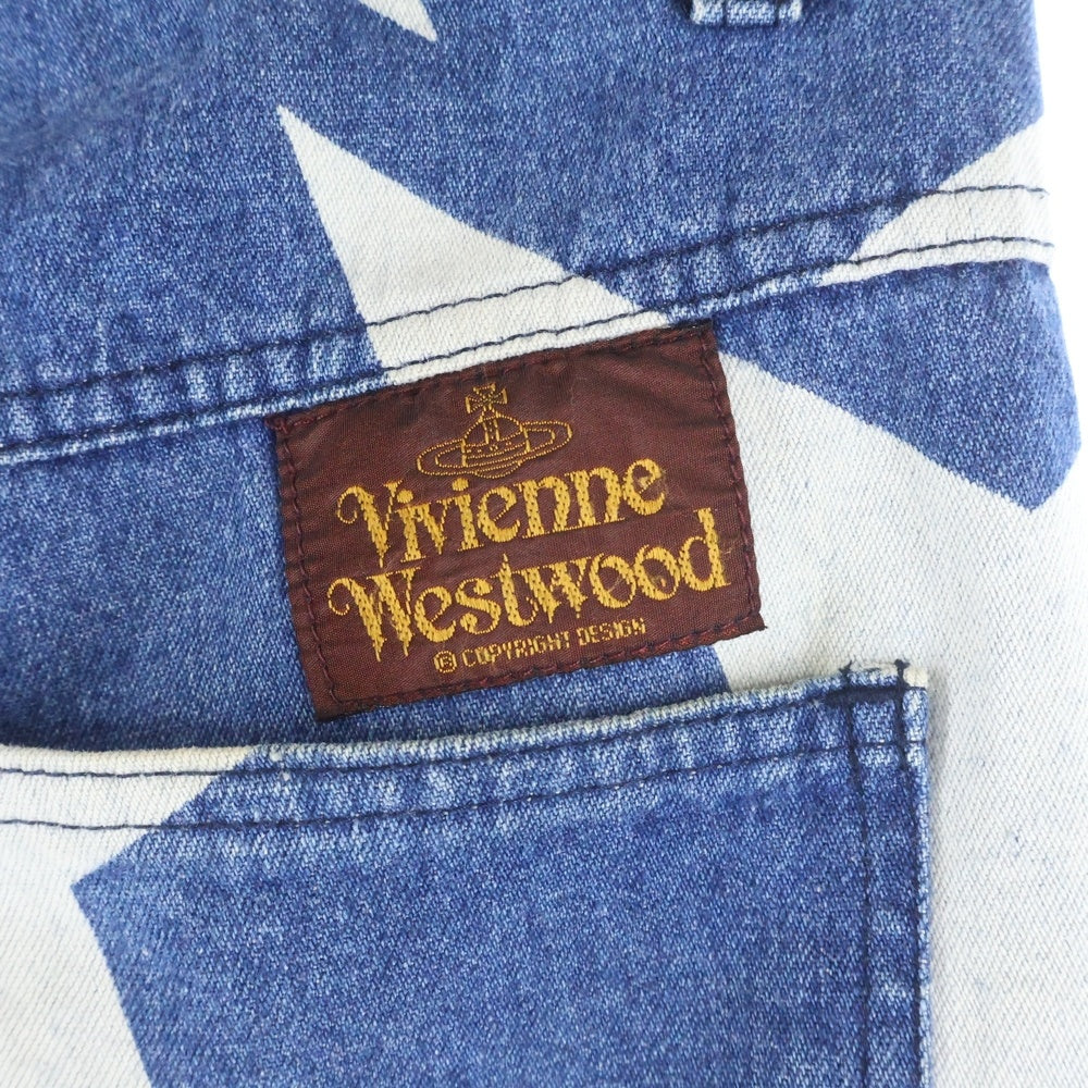Vivienne Westwood(ヴィヴィアンウエストウッド) 80s スターデニムパンツ 茶タグ 総柄 インディゴ