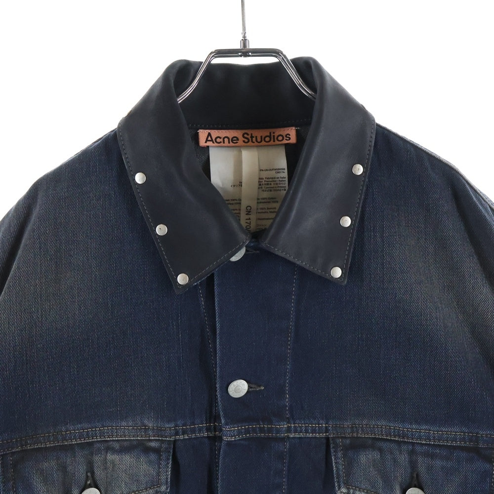 Acne Studios(アクネ ストゥディオズ) レザー切り替え オーバーサイズ デニムジャケット インディゴ FN-UK-OUTW000058