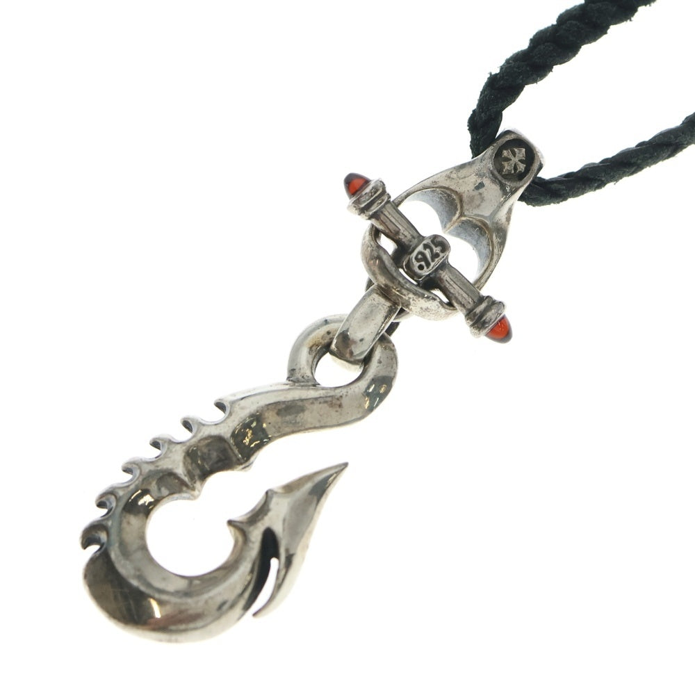 Bill Wall Leather/BWL(ビルウォールレザー) LG FISH HOOK WITH C CROSS LEATHER BREAIDED ラージフィッシュフック/レザーブレードセット ネックレス シルバー/ブラック