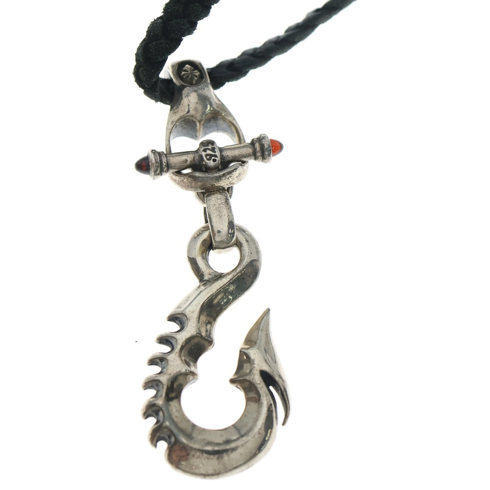 Bill Wall Leather/BWL(ビルウォールレザー) LG FISH HOOK WITH C CROSS LEATHER BREAIDED ラージフィッシュフック/レザーブレードセット ネックレス シルバー/ブラック