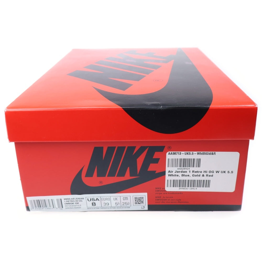 NIKE(ナイキ) WMNS AIR JORDAN 1 HIGH OG DENIM ウィメンズ エアジョーダン1 OG デニム ハイカットスニーカー ホワイト/ブルー US8/25cm DM9036-104 レディース