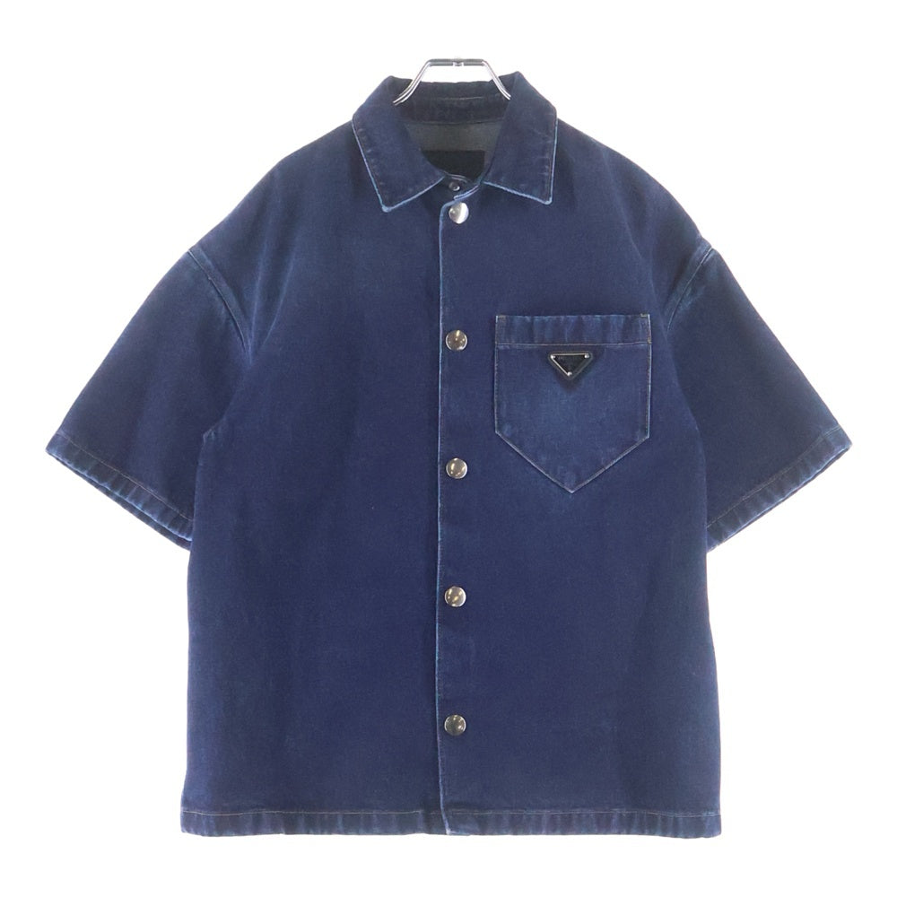 PRADA(プラダ) トライアングルロゴプレート 半袖 デニムシャツ カジュアル インディゴ GEC067 S212 13HO