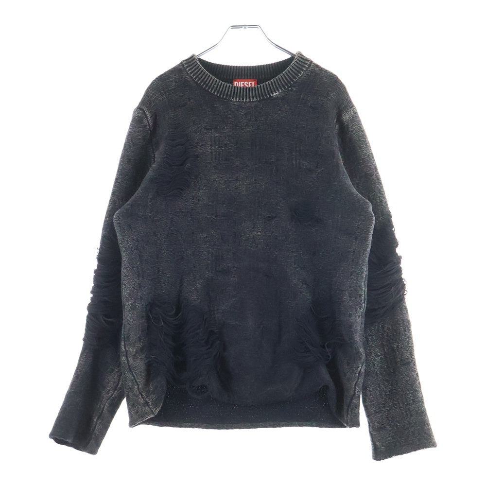 DIESEL(ディーゼル) K-FJORDI-ROUND ダメージ加工クルーネックニット セーター ブラック A21876