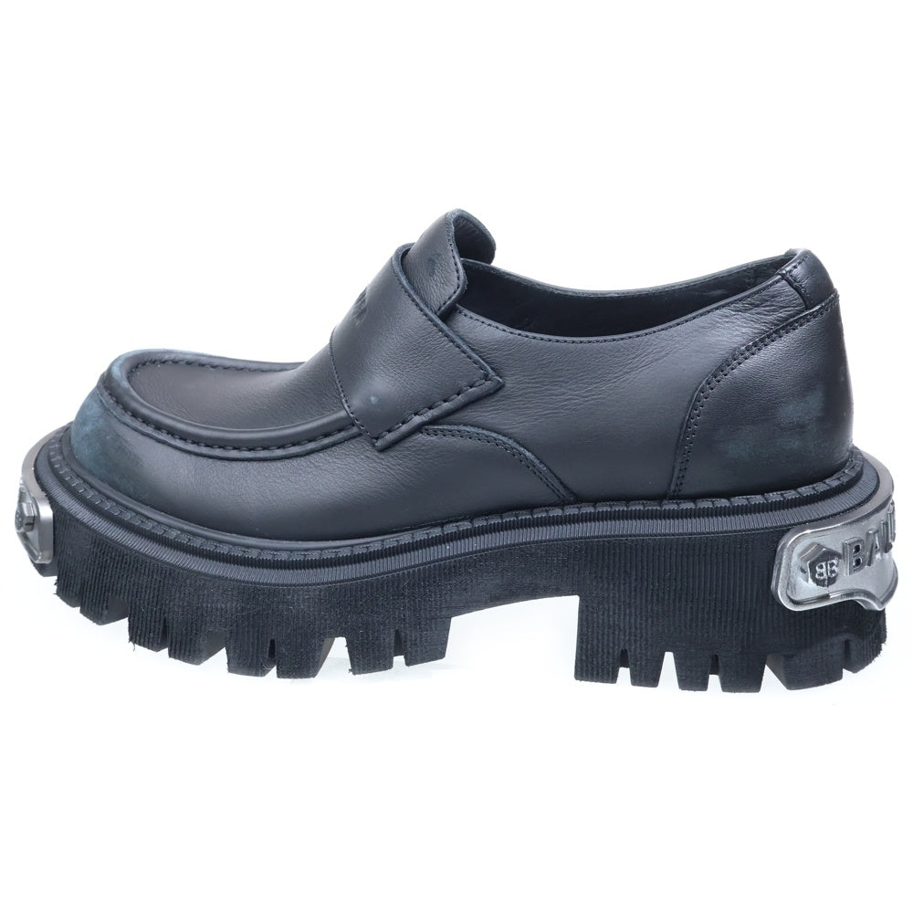 BALENCIAGA(バレンシアガ) TRACTOR LOAFER HARDCROCS プレート付き/ダメージ加工 トラクターローファー レザーシューズ ブラック/シルバー 825735