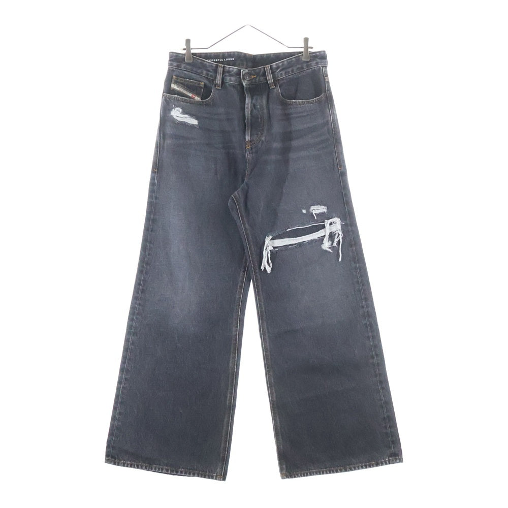 DIESEL(ディーゼル) D-RISE ダメージ加工 バギーデニムパンツ ブラック A06371