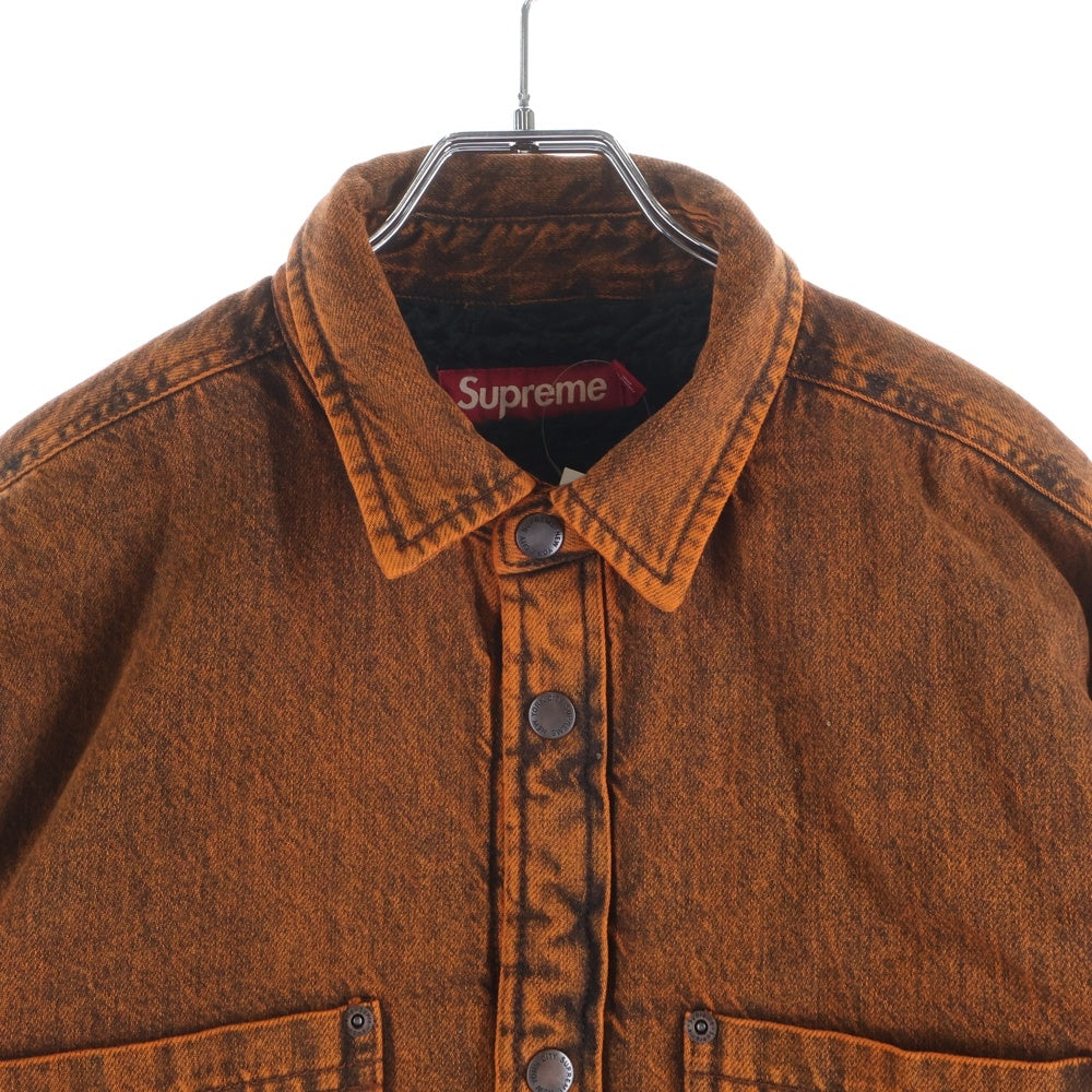 SUPREME(シュプリーム) 25AW Faux Shearling Lined Work Shirt フェイクシアリング ロゴエンブロイダリー ワークジャケット デニムシャツ オレンジ