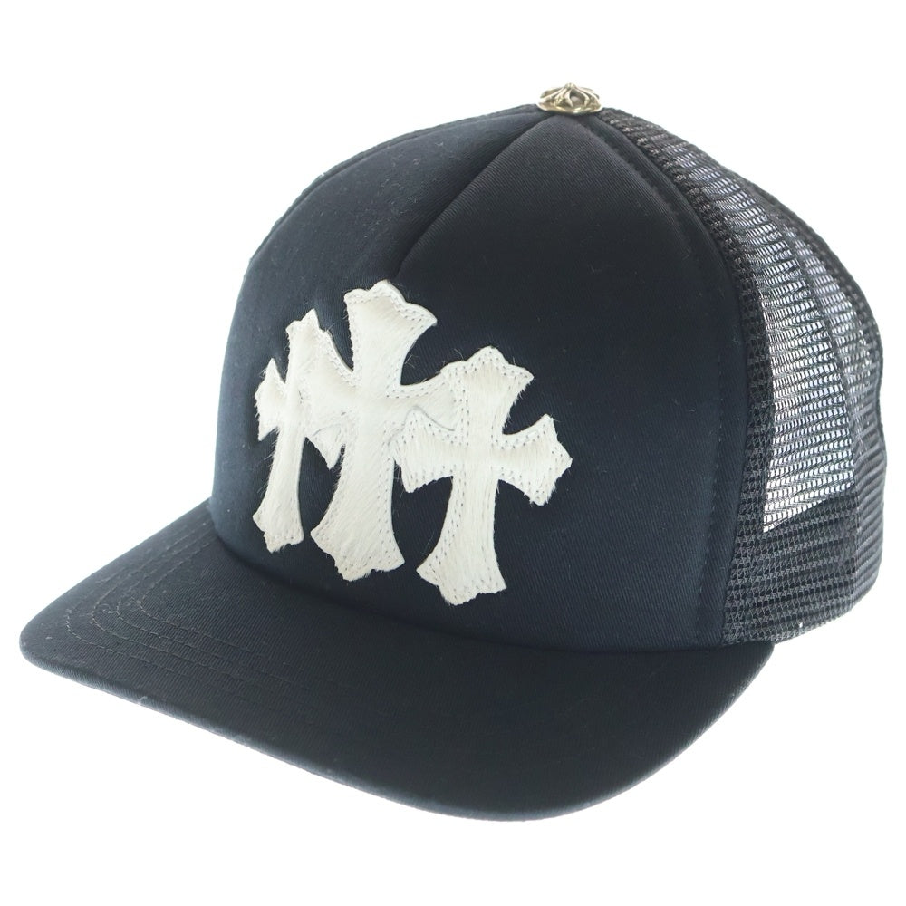 CHROME HEARTS(クロムハーツ) TRUCKER CAP 3セメタリーハラコレザーパッチ トラッカーキャップ 帽子 ブラック/ホワイト