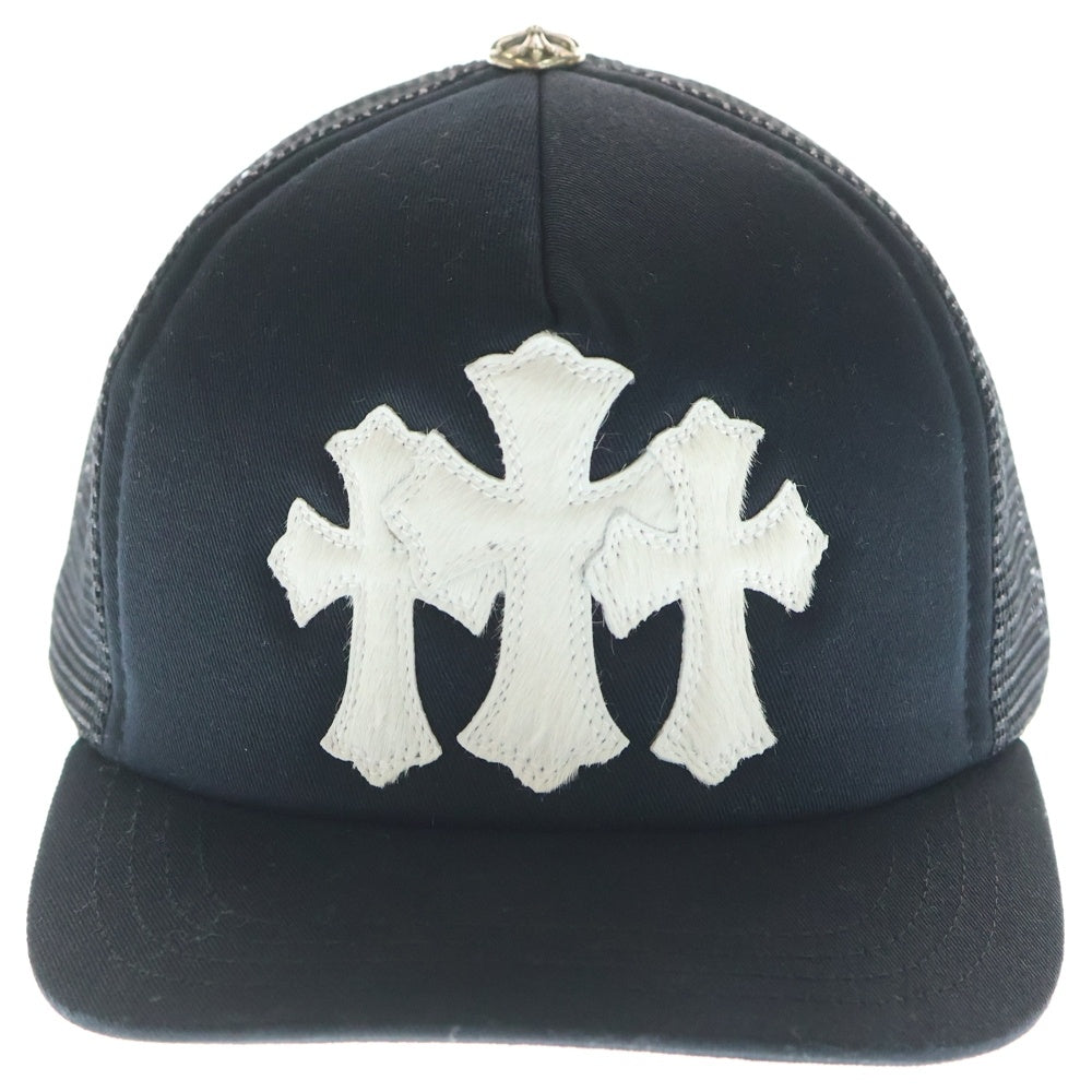CHROME HEARTS(クロムハーツ) TRUCKER CAP 3セメタリーハラコレザーパッチ トラッカーキャップ 帽子 ブラック/ホワイト