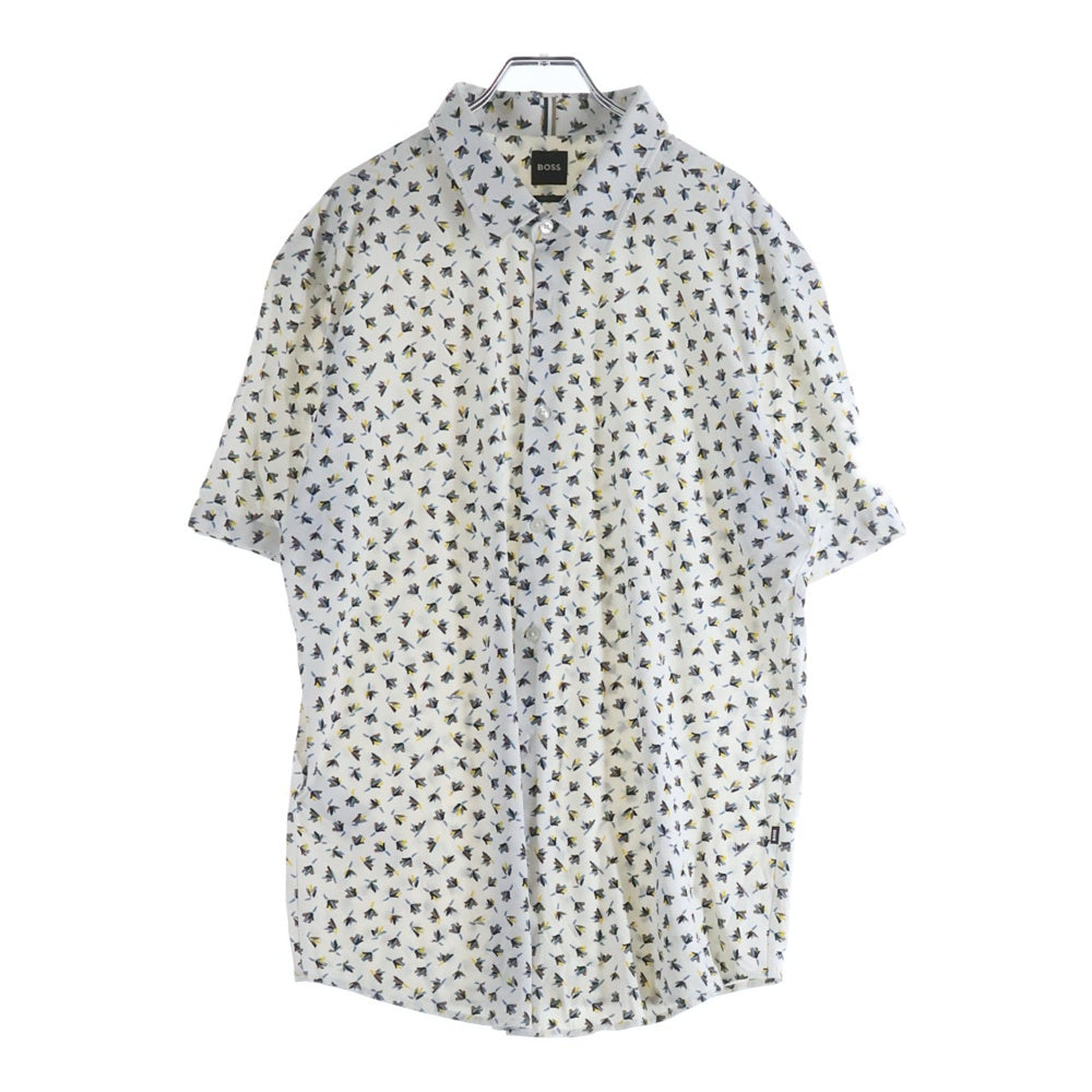 HUGO BOSS(ヒューゴボス) カジュアルスリムフィットシャツ 総柄 半袖シャツ ホワイト