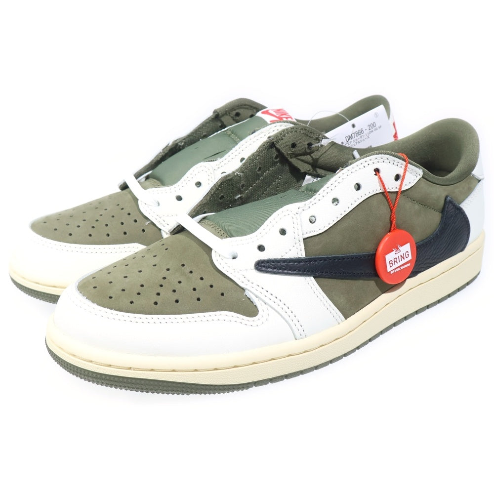 NIKE(ナイキ) ×TAVIS SCOTT AIR JORDAN1 LOW OG SP トラヴィス スコット エアジョーダン1 リバースオリーブ DM7866-200 ローカットスニーカー ホワイト/カーキ US7.5/25.5cm
