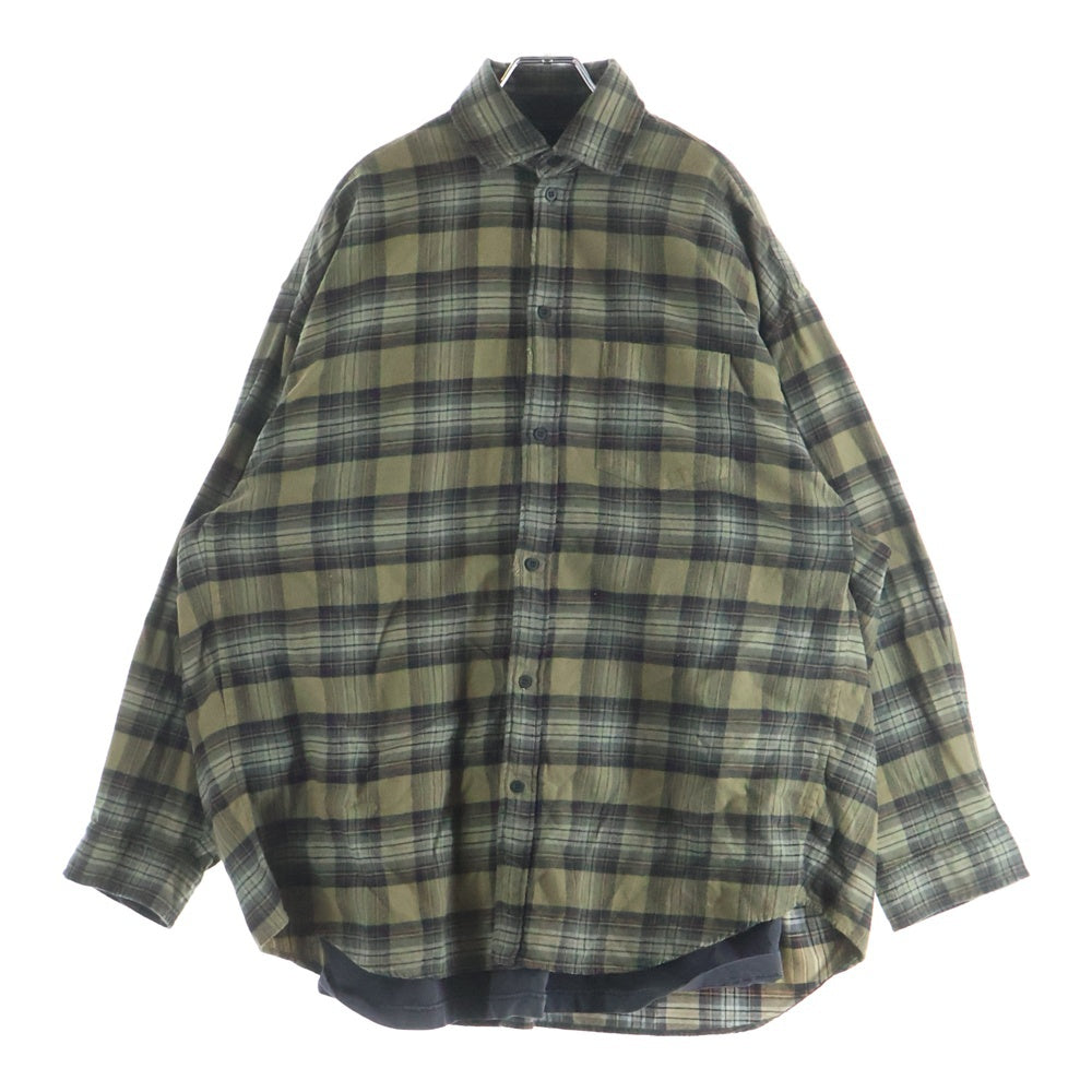 BALENCIAGA(バレンシアガ) 24AW PARIS LIBERTY L/S LAYERED SHIRT パリ リバティ‐ レイヤード ダメージ加工 カットソードッキングヴィンテージチェック長袖シャツ 794656 TQM20 カーキ