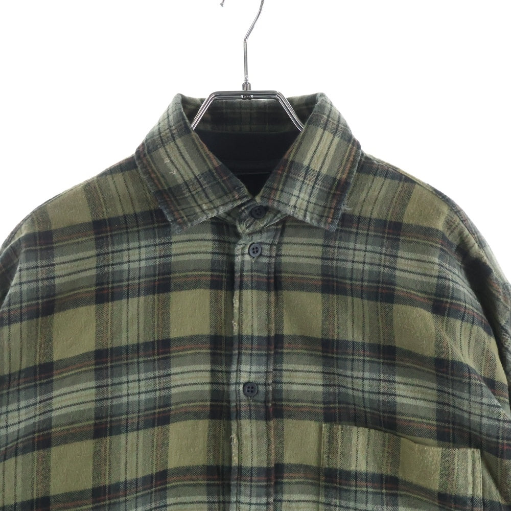 BALENCIAGA(バレンシアガ) 24AW PARIS LIBERTY L/S LAYERED SHIRT パリ リバティ‐ レイヤード ダメージ加工 カットソードッキングヴィンテージチェック長袖シャツ 794656 TQM20 カーキ