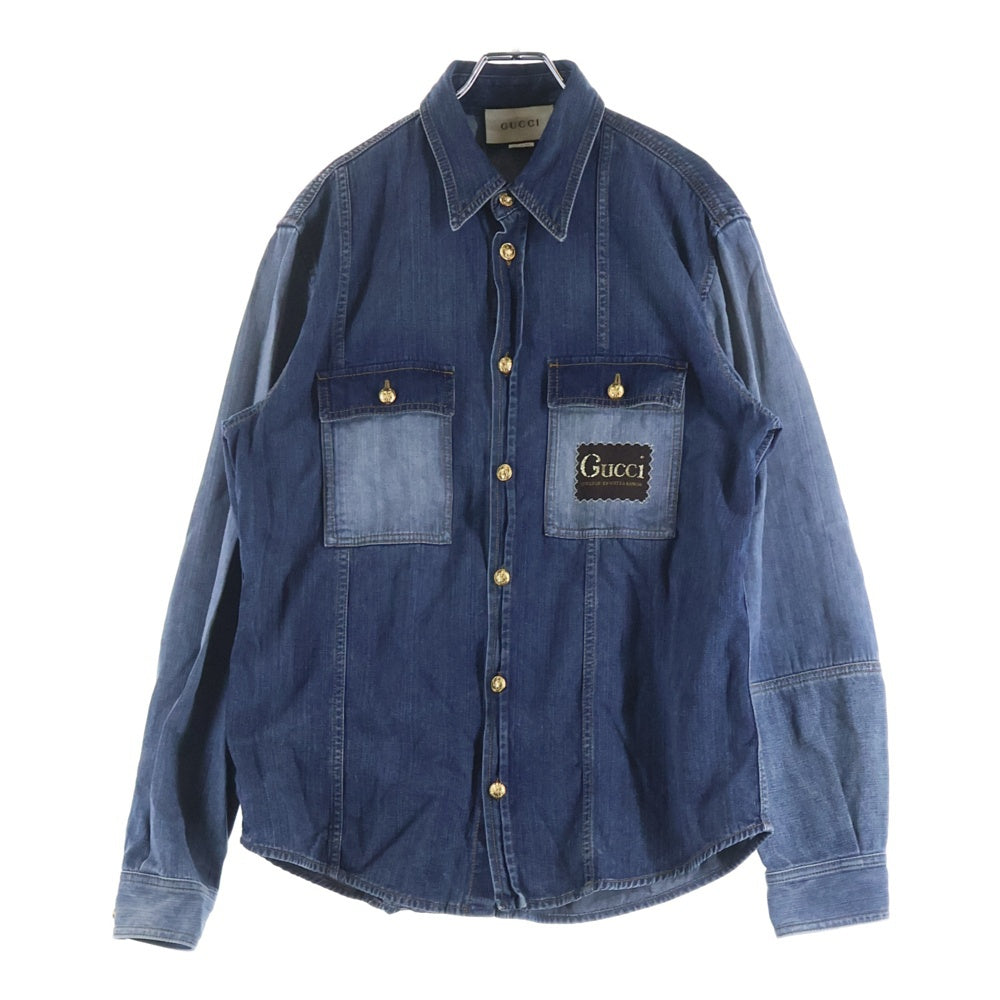 GUCCI(グッチ) PATCHWORK EFFECT DENIM SHIRT パッチワーク デニム 長袖シャツ インディゴ 623229 XDA8K
