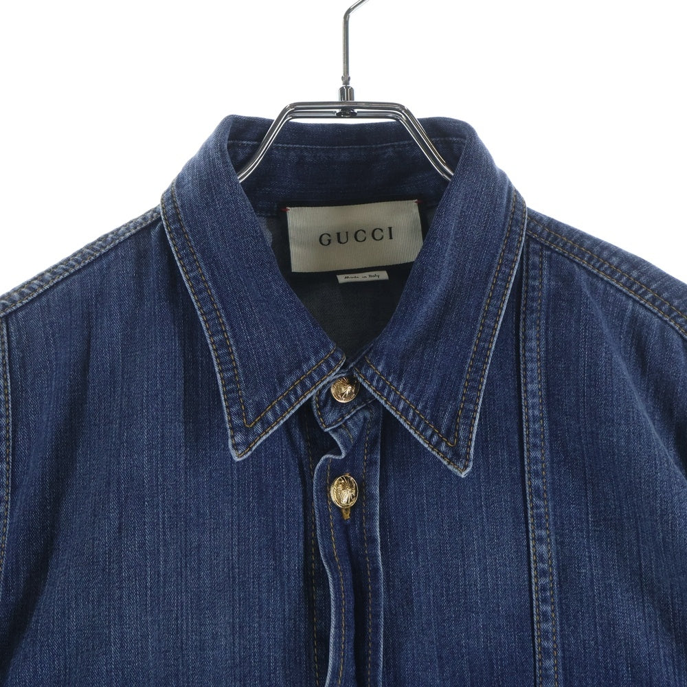 GUCCI(グッチ) PATCHWORK EFFECT DENIM SHIRT パッチワーク デニム 長袖シャツ インディゴ 623229 XDA8K