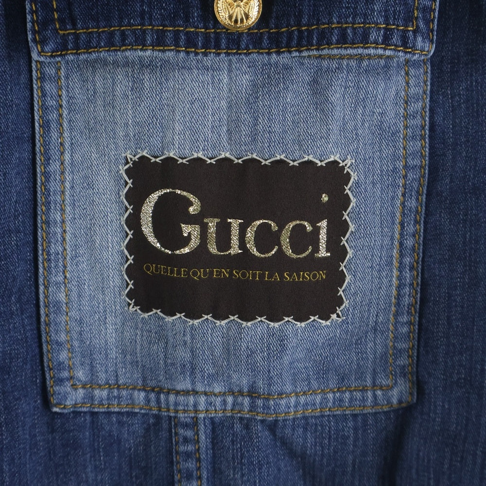 GUCCI(グッチ) PATCHWORK EFFECT DENIM SHIRT パッチワーク デニム 長袖シャツ インディゴ 623229 XDA8K