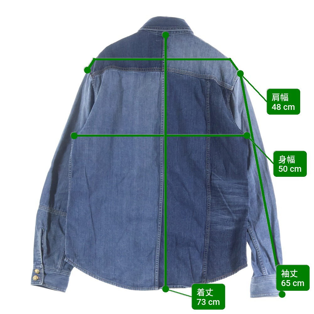 GUCCI(グッチ) PATCHWORK EFFECT DENIM SHIRT パッチワーク デニム 長袖シャツ インディゴ 623229 XDA8K