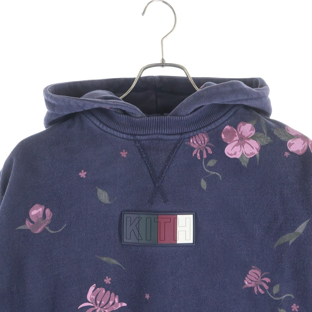 KITH(キス) 19AW Rose Frowers parker ローズフラワー柄 ボックスロゴ プルオーバーフーディーパーカー ネイビー