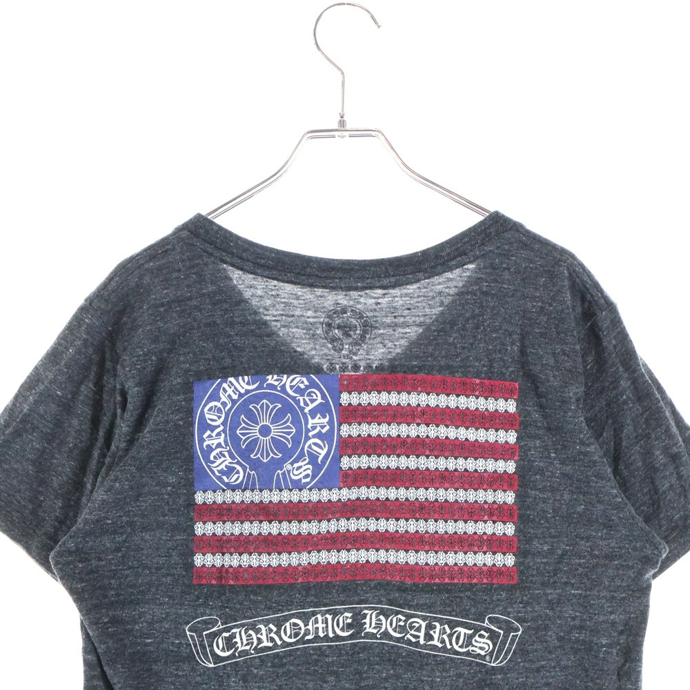 CHROME HEARTS(クロムハーツ) アメリカンフラグ プリントロゴ Vネック 半袖Tシャツ カットソー グレー