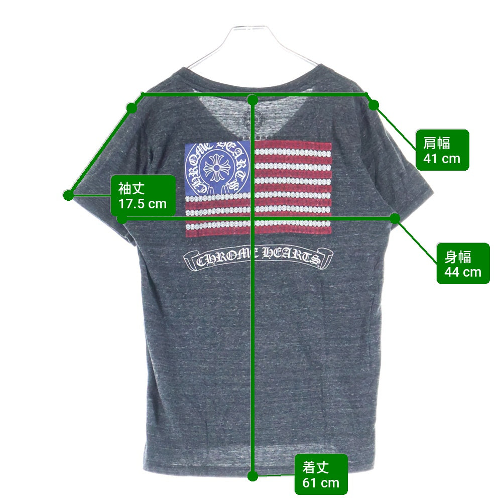 CHROME HEARTS(クロムハーツ) アメリカンフラグ プリントロゴ Vネック 半袖Tシャツ カットソー グレー