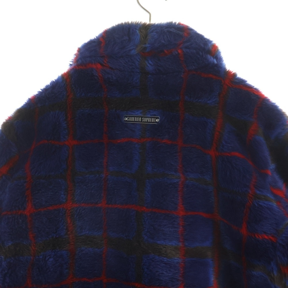 SUPREME(シュプリーム) ×Jean Paul GAULTIERDOUBLE Breasted Plaid Faux Fur Coat ジャンポールゴルチェ ダブルブレスト フェイクファーコート アウター ネイビー/レッド