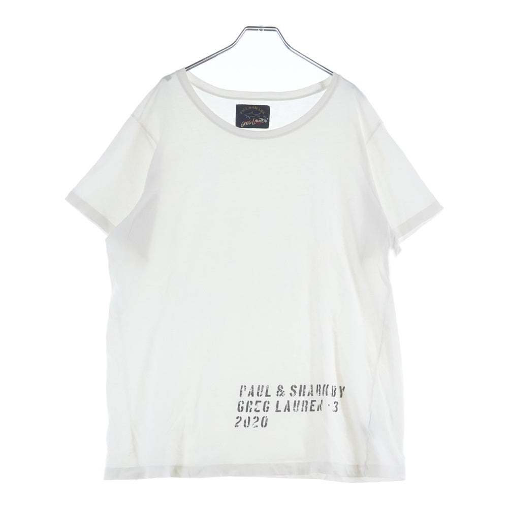 GREG LAUREN(グレッグローレン) Graphic Print Crew Neck T-Shirt ポール&シャーク グラフィックプリントクルーネック 半袖Tシャツ カットソー ホワイト