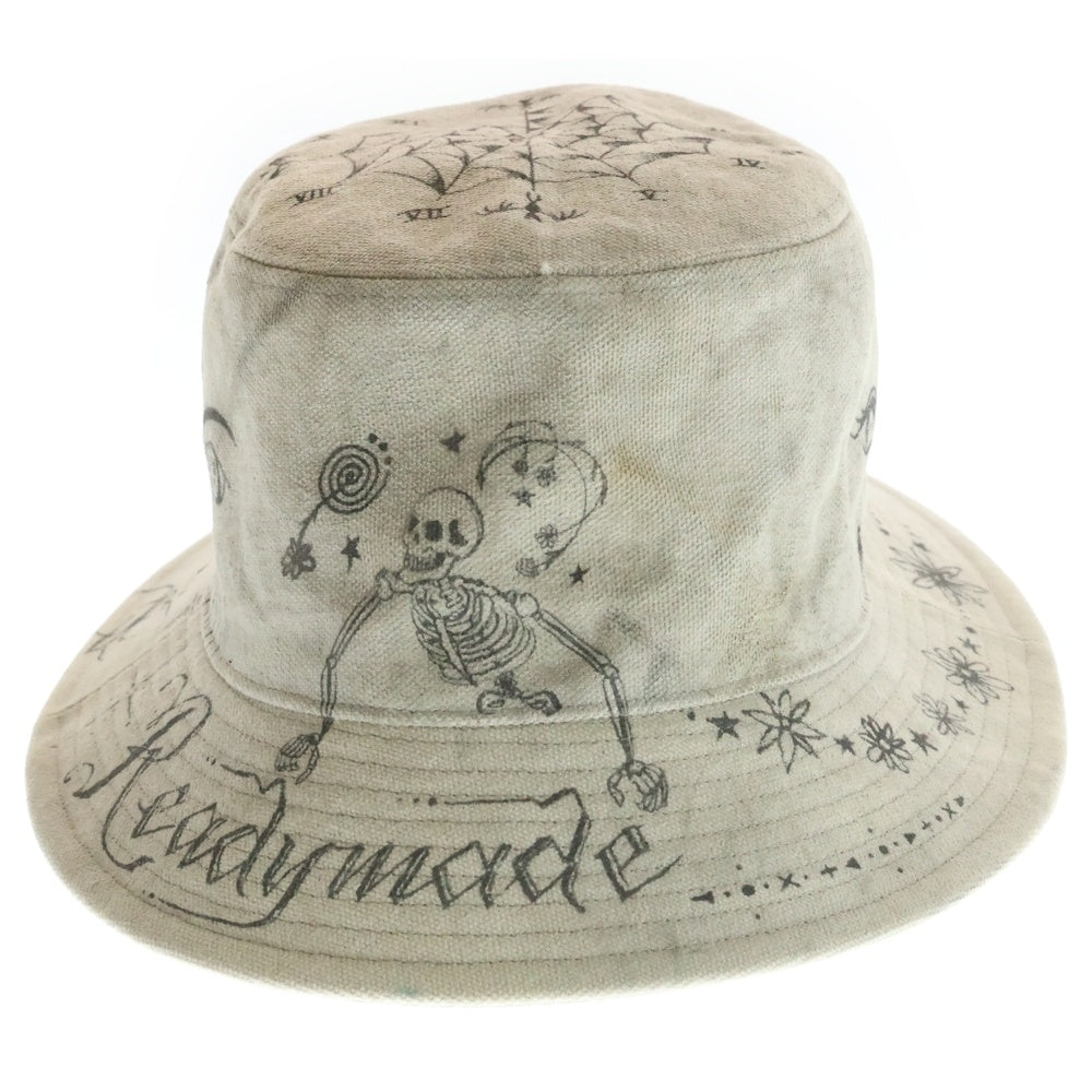 READY MADE(レディメイド) x Dr.WOO BUCKET HAT TATOO ドクターウー ヴィンテージ加工 タトゥーデザインバケットハット 帽子 グレー調