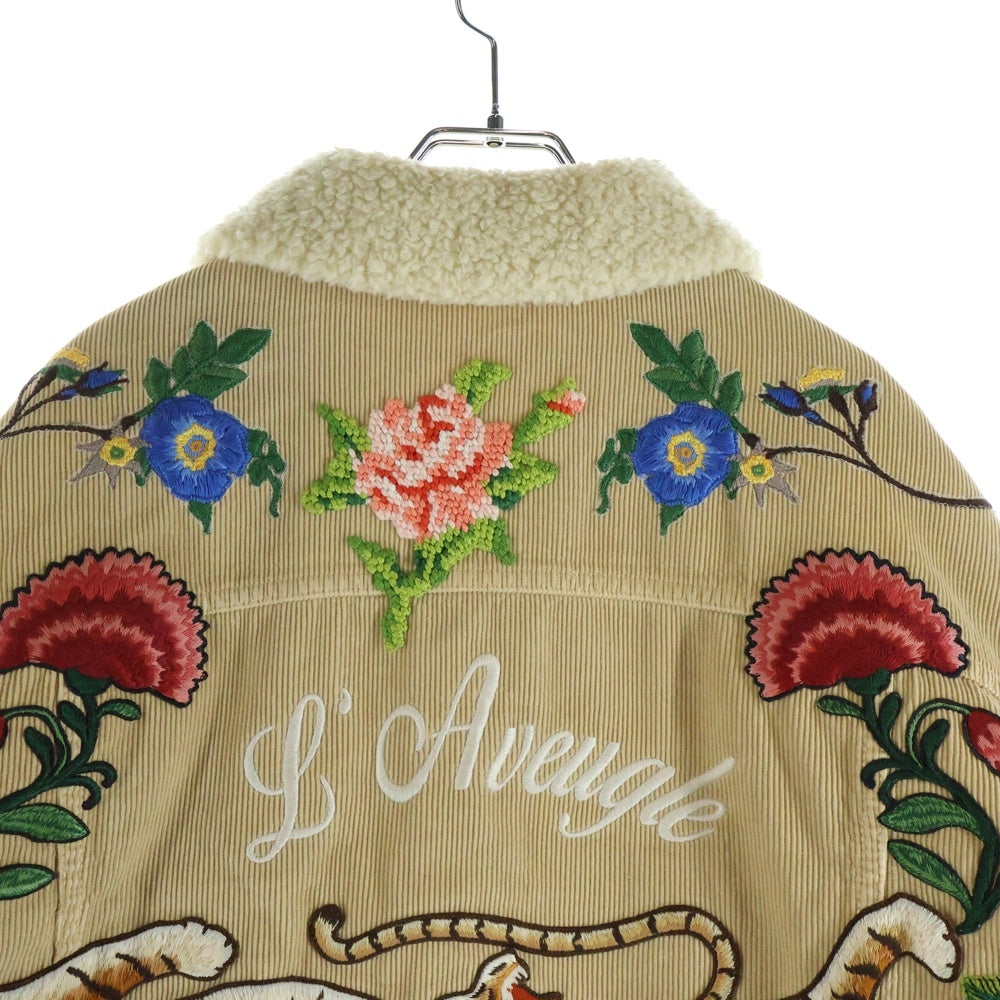GUCCI(グッチ) エンブロイダリー フローラル コーデユロイ ボア ジャケット ベージュ 458512