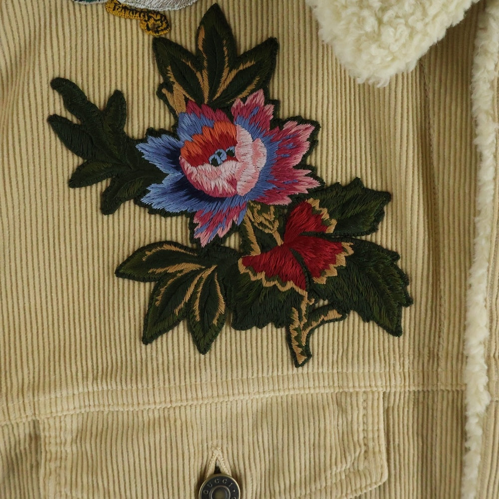 GUCCI(グッチ) エンブロイダリー フローラル コーデユロイ ボア ジャケット ベージュ 458512