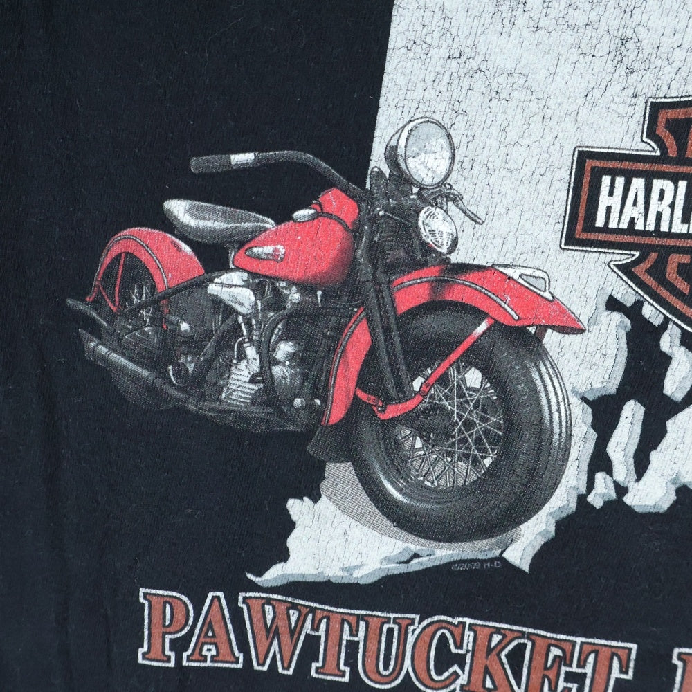 VINTAGE(ヴィンテージ) Harley-Davidson ファイアーパターン ウルフ 両面プリント 半袖Tシャツ クルーネックカットソー ブラック