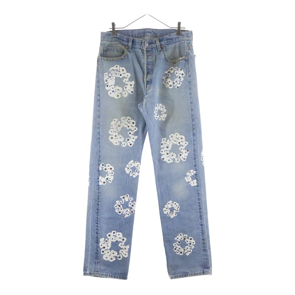 DENIM TEARS(デニムティアーズ) ×Levi's リーバイス フラワープリント ラインストーン付き デニムパンツ インディゴ A2634-00