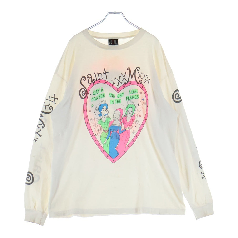 SAINT MICHAEL(セントマイケル) 24SS ピンクハートプリント長袖カットソー ホワイト SM-YS8-0000-020