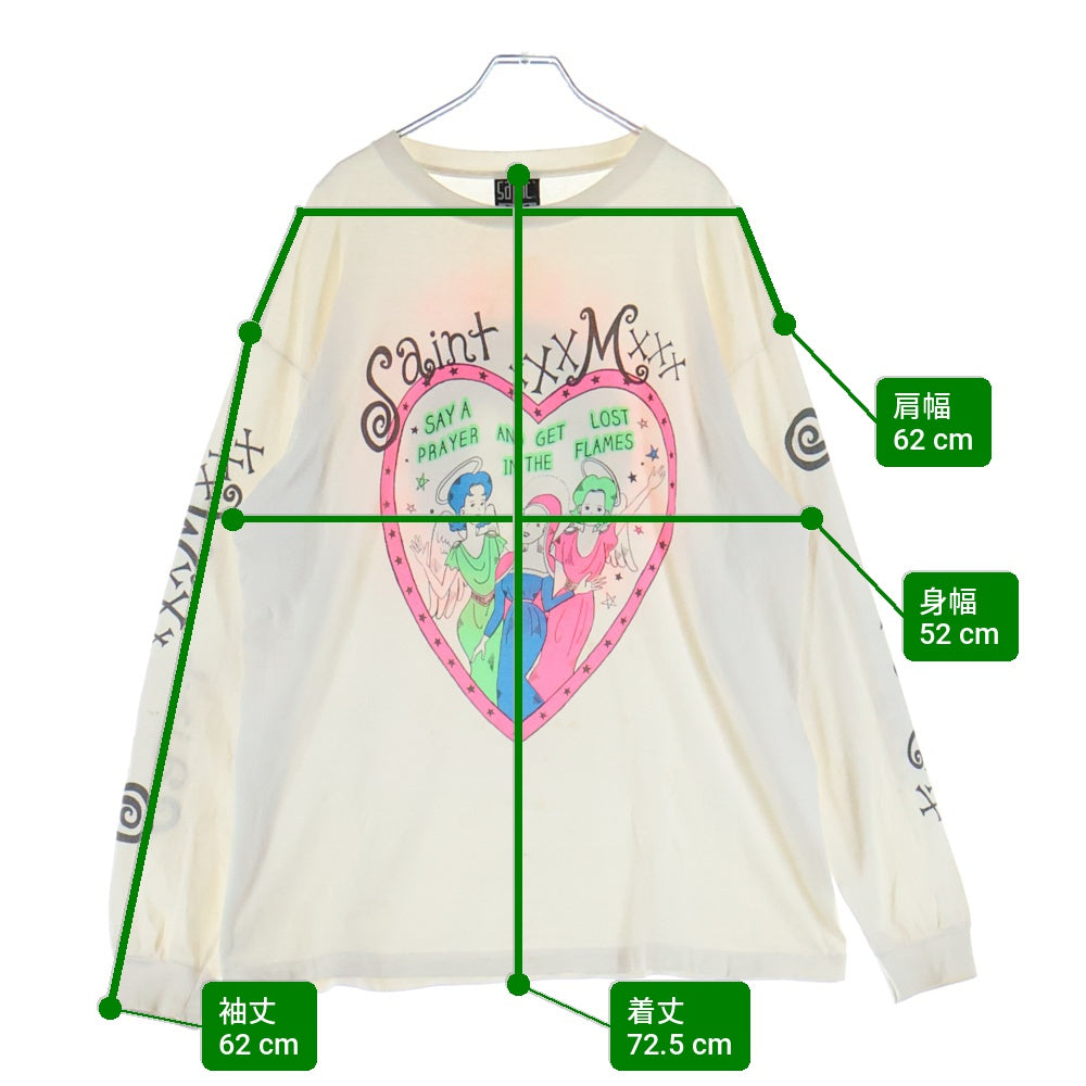 SAINT MICHAEL(セントマイケル) 24SS ピンクハートプリント長袖カットソー ホワイト SM-YS8-0000-020