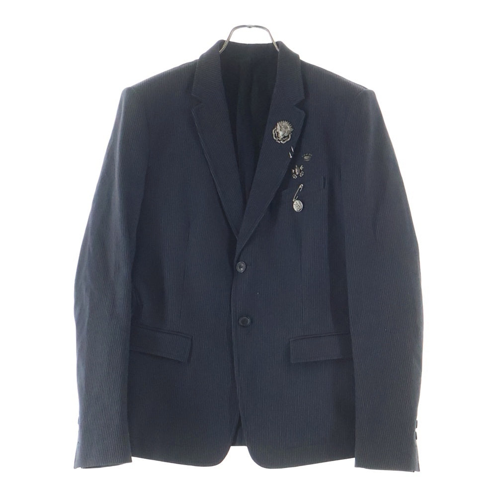 BALMAIN(バルマン) ストライプテーラードジャケット コットン バッヂ付き グレー T721 B508