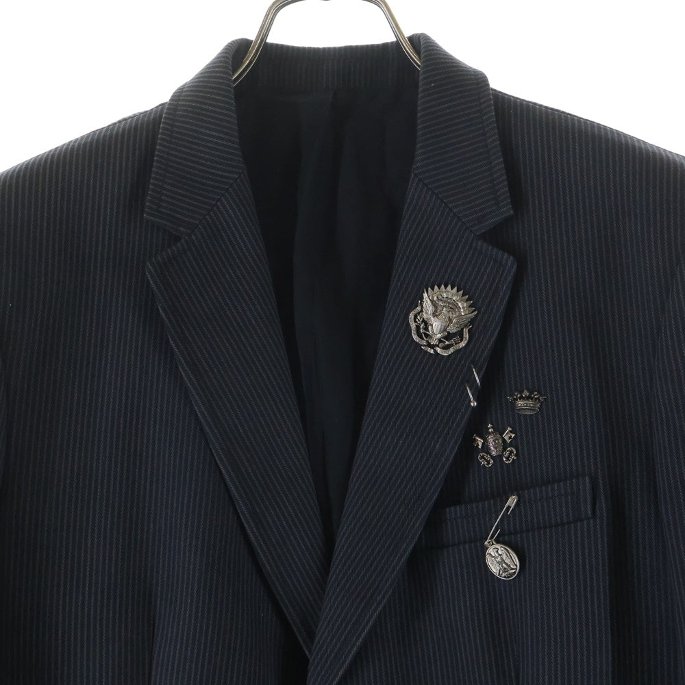 BALMAIN(バルマン) ストライプテーラードジャケット コットン バッヂ付き グレー T721 B508