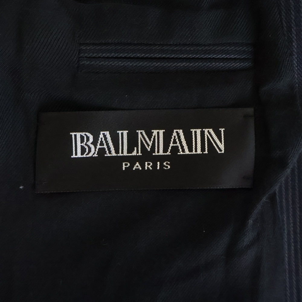 BALMAIN(バルマン) ストライプテーラードジャケット コットン バッヂ付き グレー T721 B508