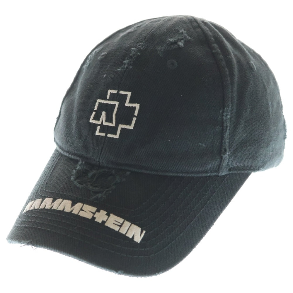 BALENCIAGA(バレンシアガ) 21SS RAMMSTEIN LIMITED EDTION ラムシュタイン リミテッドエディション デストロイ加工 6パネル ベースボールキャップ ブラック 670765410B2