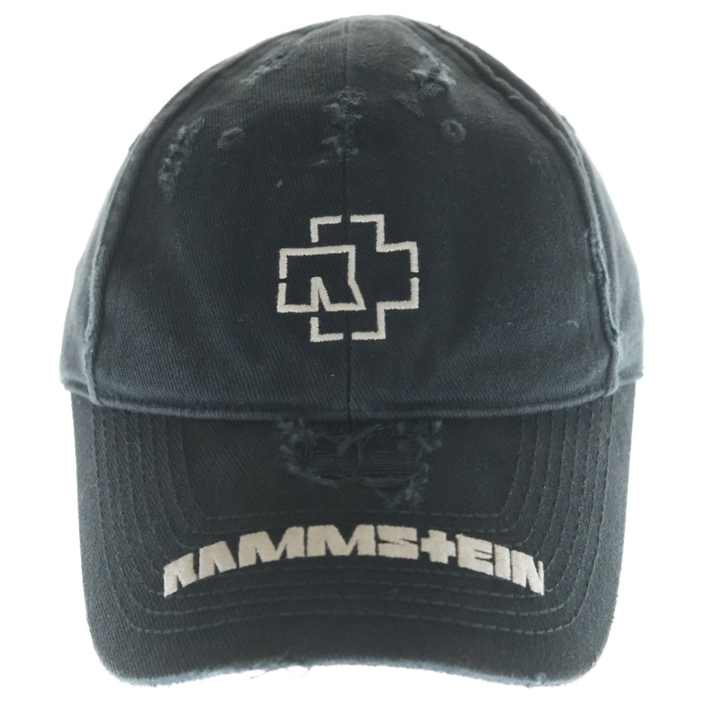 BALENCIAGA(バレンシアガ) 21SS RAMMSTEIN LIMITED EDTION ラムシュタイン リミテッドエディション デストロイ加工 6パネル ベースボールキャップ ブラック 670765410B2