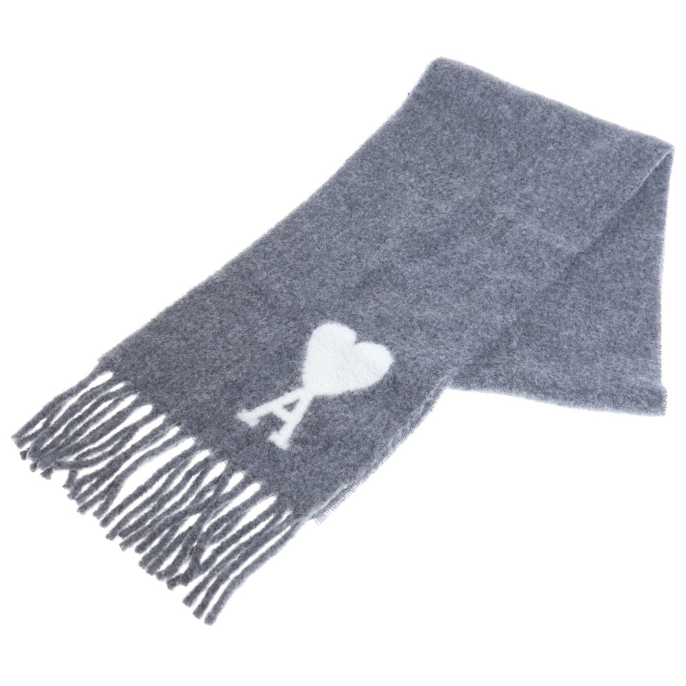 AMI Alexandre Mattiussi(アミアレクサンドルマテュッシ) ADC OVERSIZE SCARF ストール フリンジ アルパカ ハートロゴ マフラー グレー USF422.AW0054 レディース