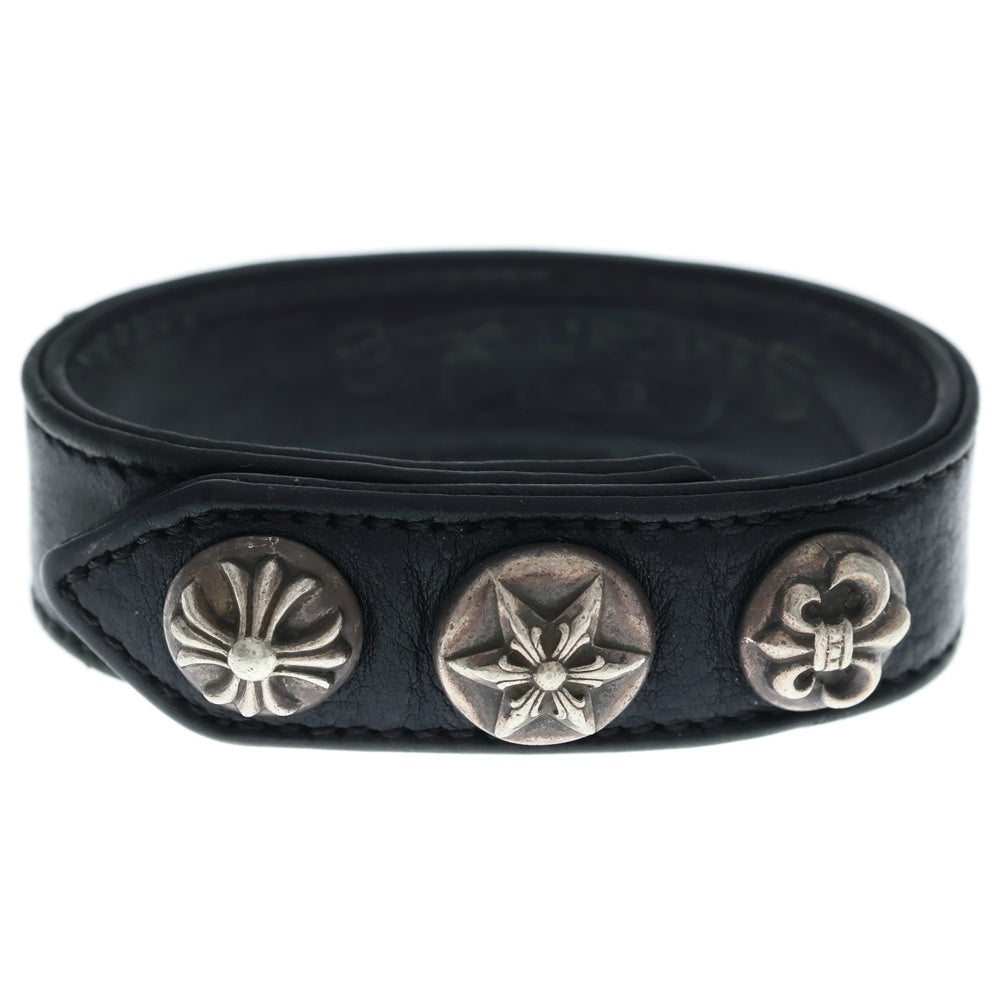 CHROME HEARTS(クロムハーツ) 3BTN 2SNP マルチ 3ボタン 2スナップ レザーブレスレット ブラック/シルバー
