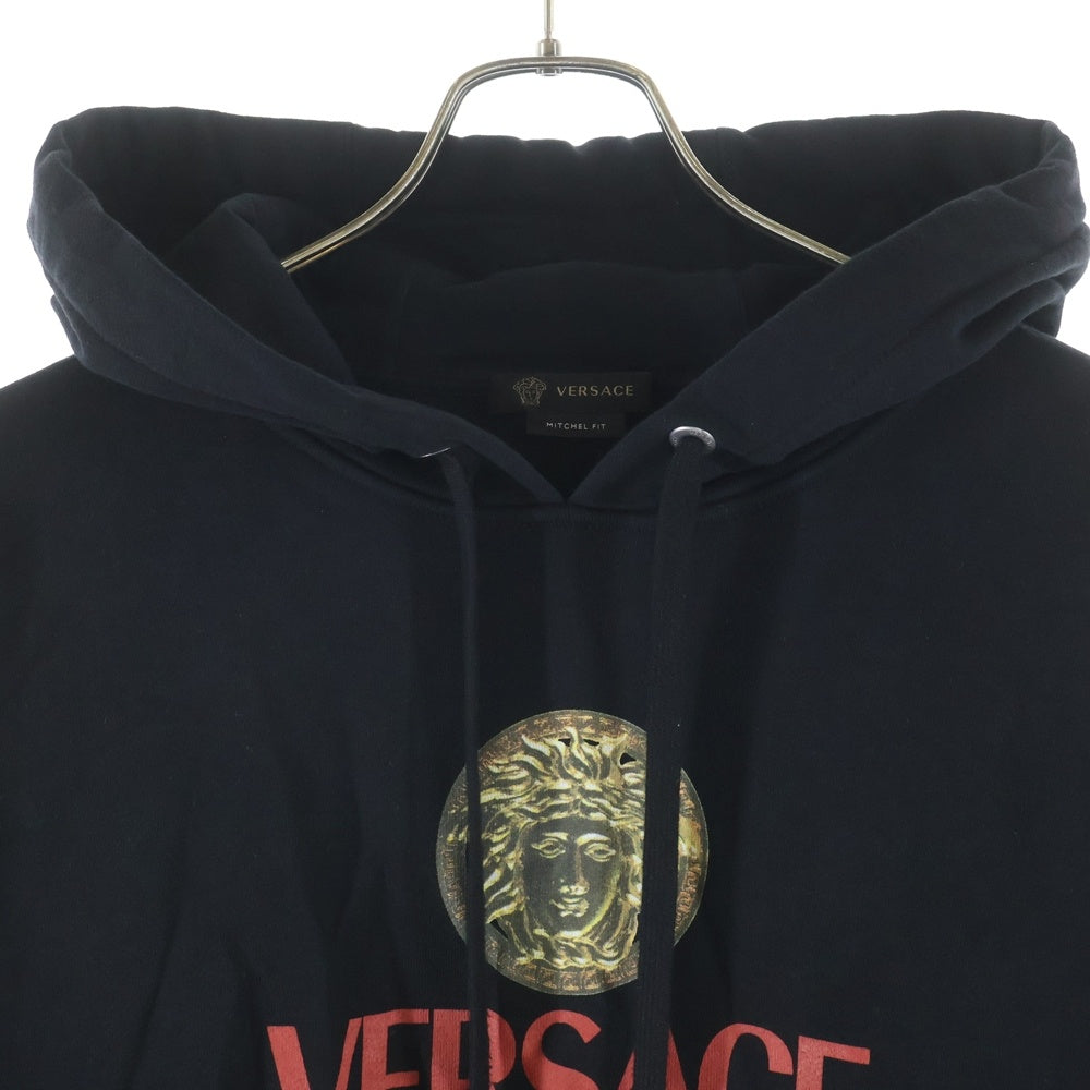 VERSACE(ヴェルサーチ) ホームシグネチャーメデューサ ロゴプリントプルオーバーパーカー フーディー ブラック