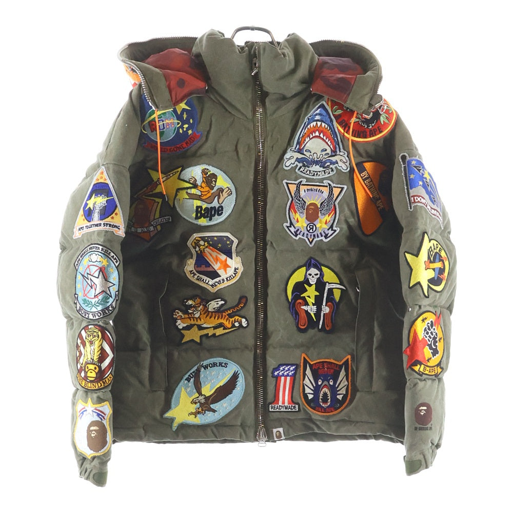READY MADE(レディメイド) 21AW ×A BATHING APE TIGER SHARK HOODIE DOWN JACKET アベイシングエイプ タイガーシャーク フーディーダウンジャケット カーキ RM-I01-0000-108